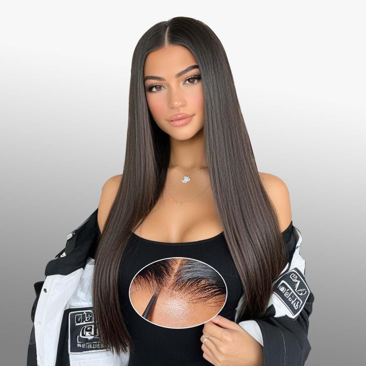 Ecibeny Glueless Wigs Human Hair Pre Plucked Pre Cut 7x4 Straight Lace Front Wigs Human Hair Closure Wigs Human Hair 180% Density Lace Front Wigs for Women 26 inch,Premium Fiber & Human Hair Blended