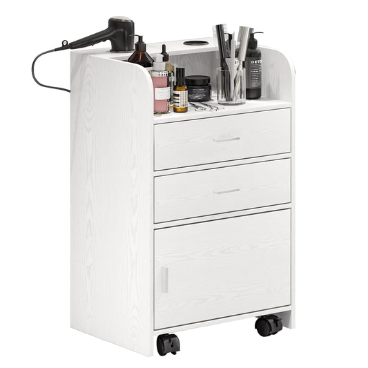 Rolling Salon Station with 2 Drawers (White)